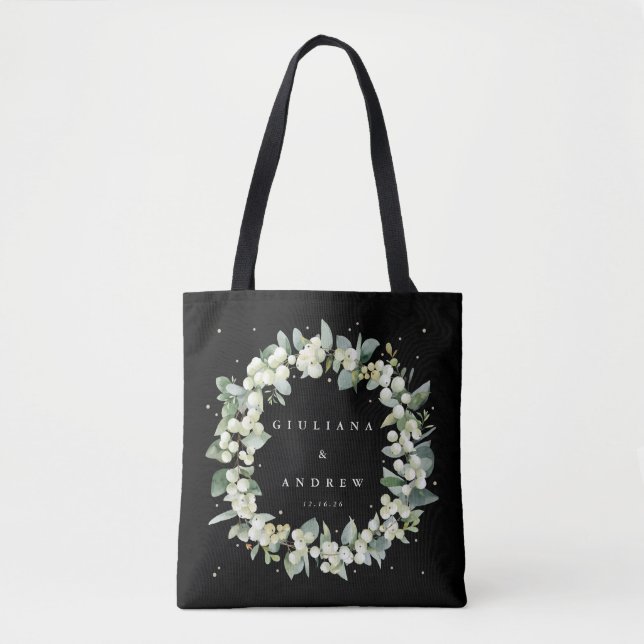 Tote Bag Black Snowberry+Eucalyptus Mariage d'hiver (Devant)