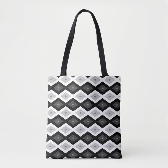 Tote Bag Black, white and grey diamond pattern (Devant)