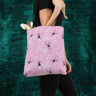Tote Bag Black Widow Spider Webs Pastel Pink Costume