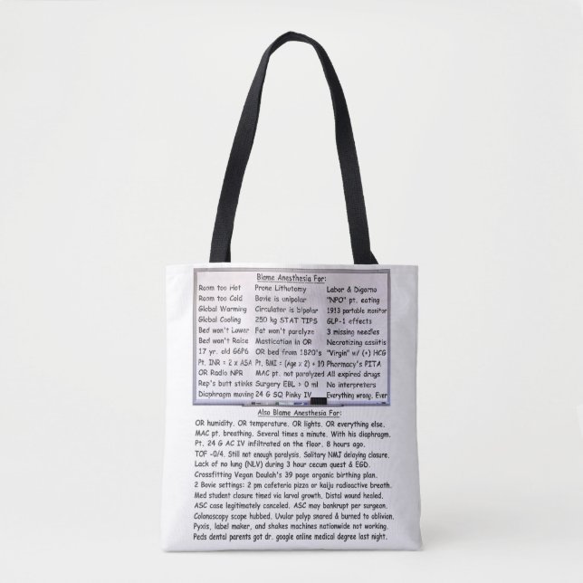 Tote Bag Blâmer l'anesthésie (Devant)