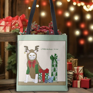 Tote Bag Blanc Chat Noël Joyeux Drôle