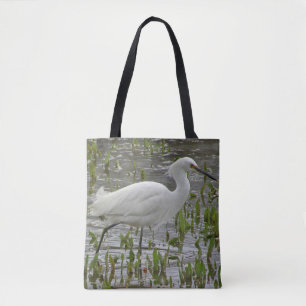 Tote Bag Blanc Egret Vert Folithe Nature Photo Lac Oiseau