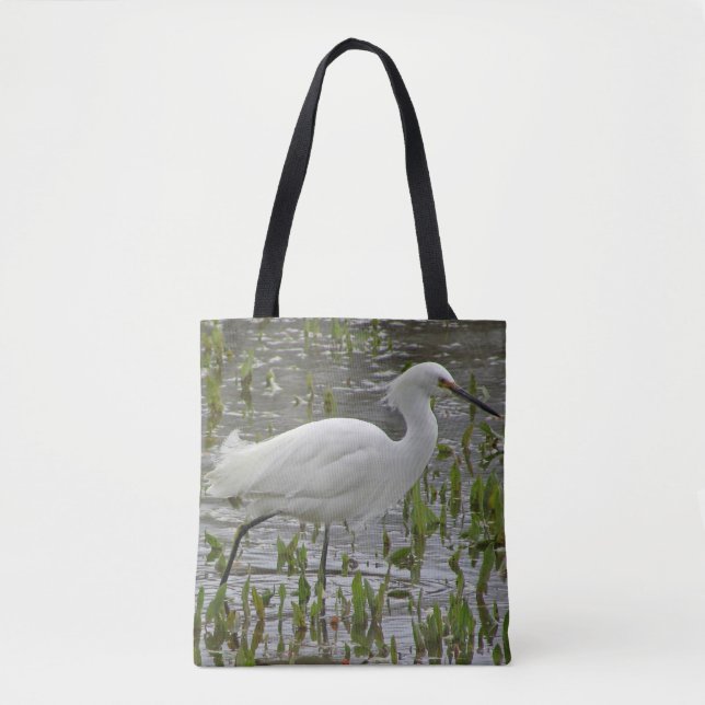 Tote Bag Blanc Egret Vert Folithe Nature Photo Lac Oiseau (Devant)