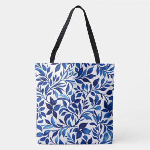 Tote Bag Blanc et bleu sur mesure Botanique Bleu Folial