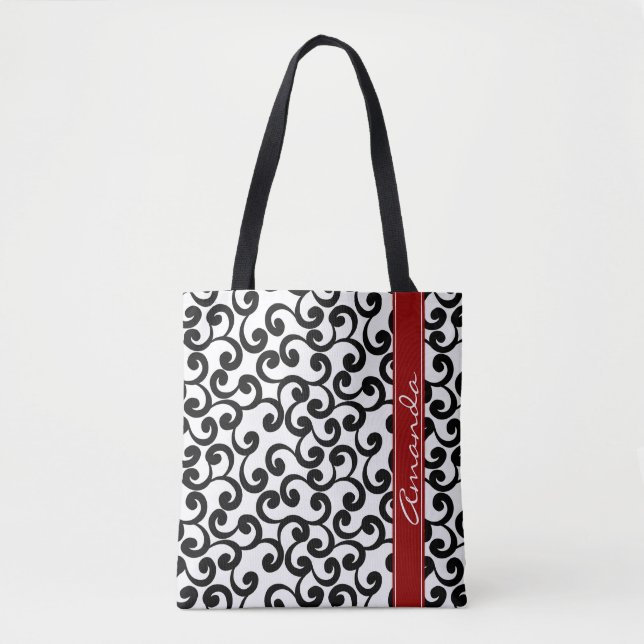 Tote Bag Blanc et copie décorée d'un monogramme d'éléments (Devant)