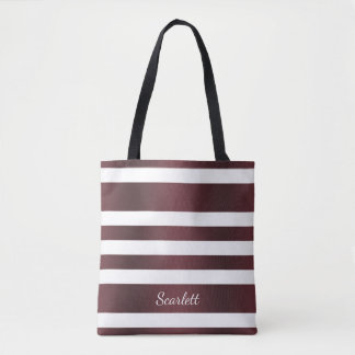 Tote Bag Blanc Gris Bourgogne Rouge rayé