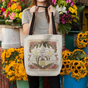 Tote Bag Blanc Lily Vintage style Art avant et Jaune dos