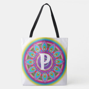 Tote Bag Blanc psychédélique initial fait sur commande de