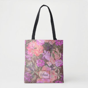 Tote Bag Blanc, rose, rouge, pivoines, fleurs