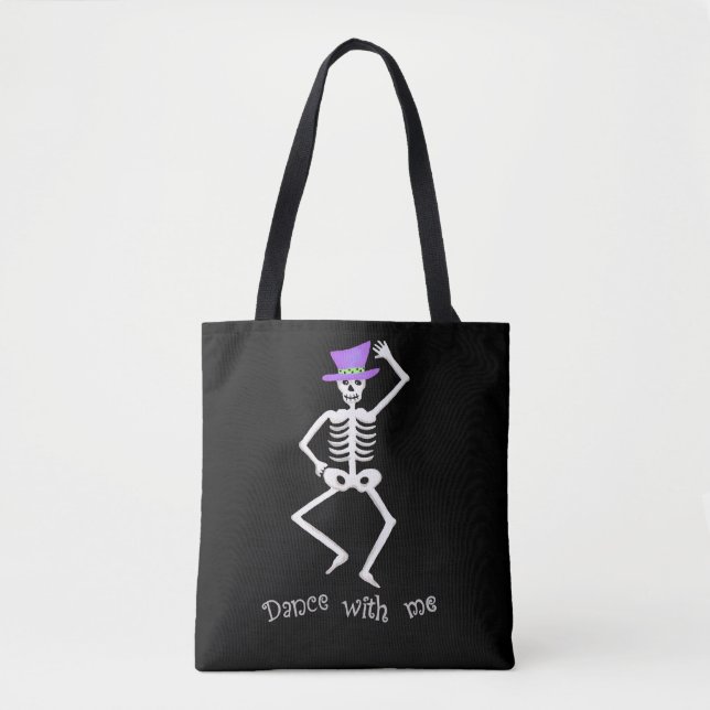 Tote Bag Blanc Sketon Bones Danse Halloween Noir (Devant)
