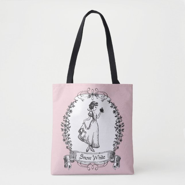 Tote Bag Blanche-Neige| Tenir la pomme - Elégant croquis (Devant)