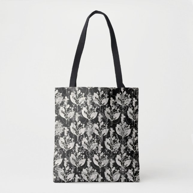 Tote Bag Blancs mignons feuilles abstraits motifs (Devant)