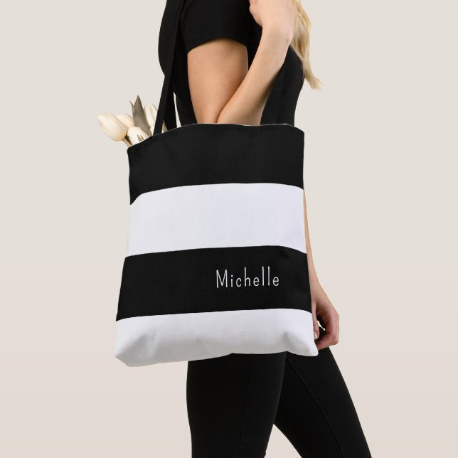 Tote Bag Blancs Noir Moderne Tendance (De près)