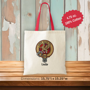 Tote Bag Blason du Clan Leslie sur tartan rouge