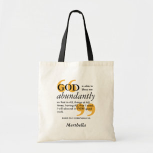 Tote Bag BLESS ABUNDANTLY 2 Cor 9 8 Positive Affirmation