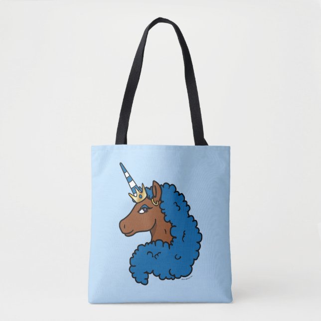 Tote Bag Bleu Afro Unicorn (Devant)