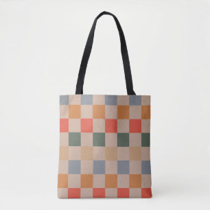 Tote Bag Bleu Beige Orange Brown À damiers En vichy Motif