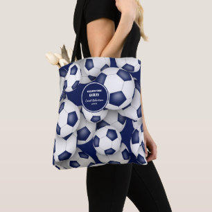 Tote Bag bleu blanc de l'équipe couleurs soccer nom de l'en