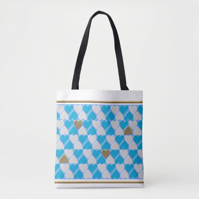 Tote Bag Bleu, blanc motif bavarois. (Devant)