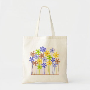 Tote Bag Bleu bleu jaune brun simple fleurs dessin