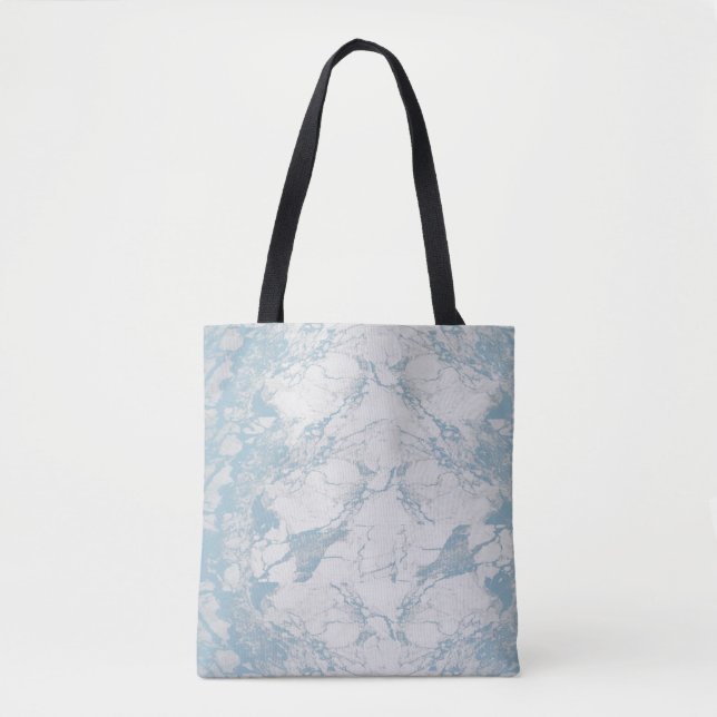 Tote Bag Bleu clair et Motif Marbre blanc (Devant)