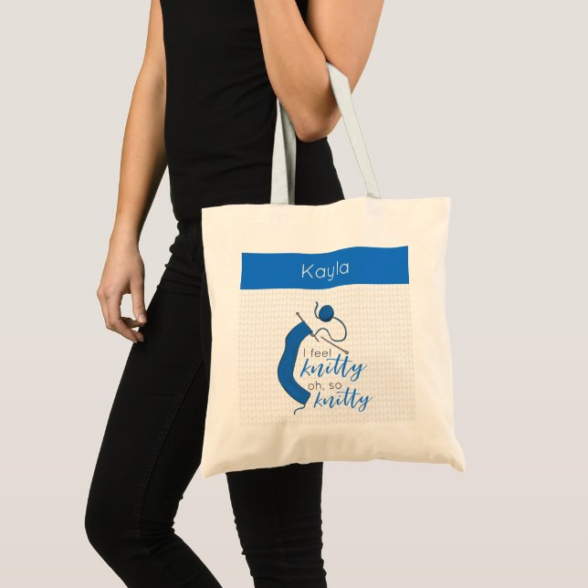 Tote Bag Bleu Clair Je Sens Knitty, Oh Tellement Knitty (Devant (produit))