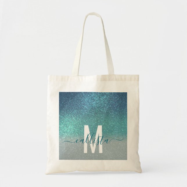 Tote Bag Bleu clair Turquoise Parties scintillant brillante (Devant)
