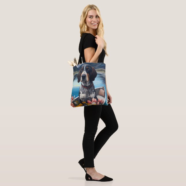 Tote Bag Bleu Coonhound sur une pagaie : une aventure Pitto (Sur le modèle)