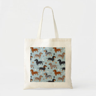 Tote Bag Bleu de Dachshund Paws et Bones Motif