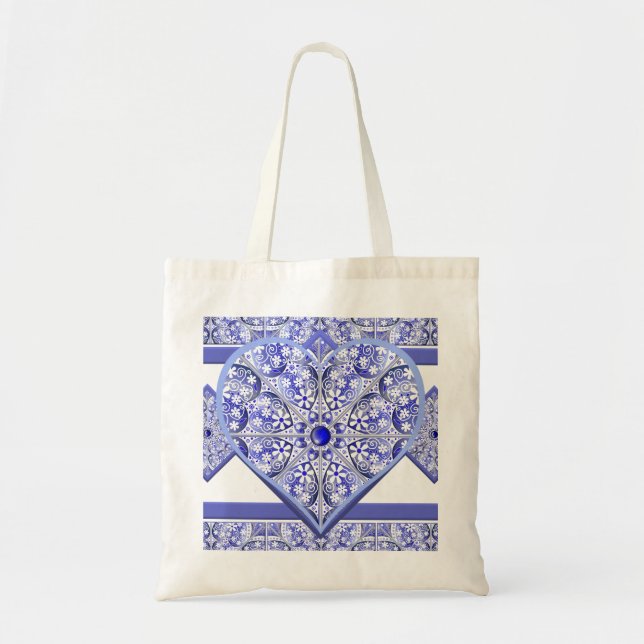 Tote Bag Bleu de dentelle en céramique de Grèce (Devant)