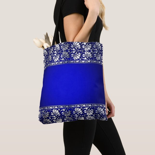 Tote Bag Bleu et argent élégant (De près)