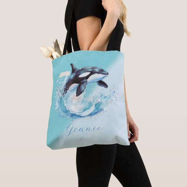 Tote Bag Bleu et blanc Ocra Ocean Beach Nautique (De près)