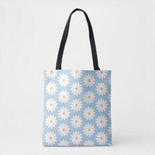 Tote Bag Bleu et blanc Retro Vintage Daisy Motif 