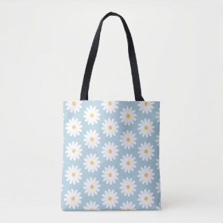 Tote Bag Bleu et blanc Retro Vintage Daisy Motif
