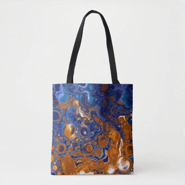 Tote Bag Bleu et cuivre Art moderne Abstrait (Devant)