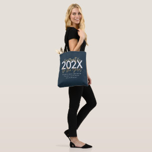 Tote Bag Bleu et or écriture moderne design graduation