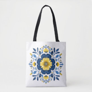 Tote Bag Bleu floral et jaune 