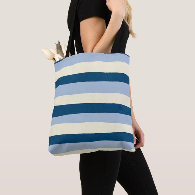 Tote Bag Bleu foncé, Bleu clair et Crème (De près)