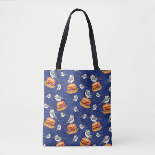 Tote Bag Bleu foncé sur les oiseaux de Cheeseburger en Taho