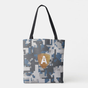Tote Bag Bleu gris briques militaires avec votre Monogramme