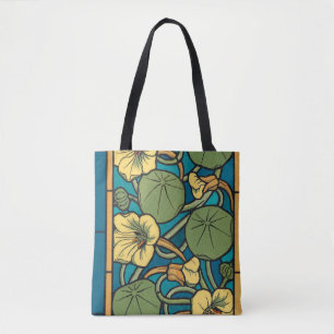 Tote Bag Bleu jaune Nasturtium Fleur Nouveau Motif