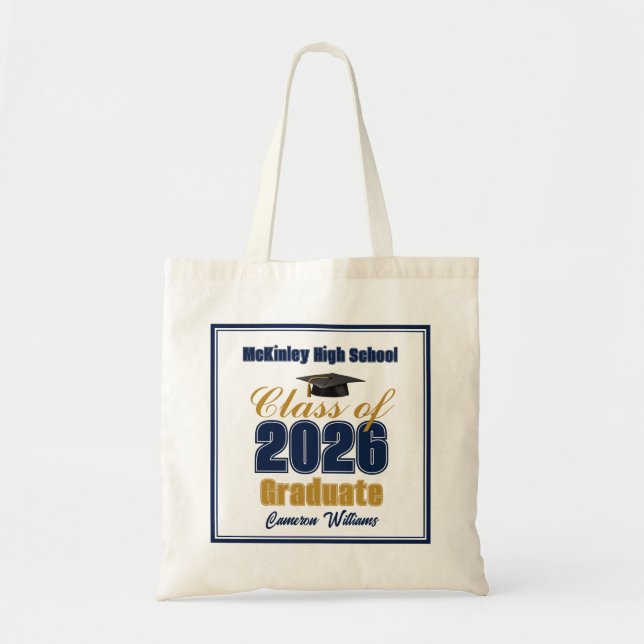 Tote Bag Bleu marine or personnalisé pour la remise des dip (Devant)