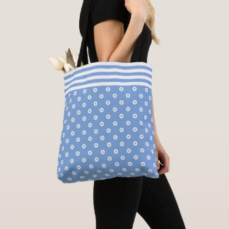 Tote Bag Bleu mignon et blanc, rayures et points modernes e