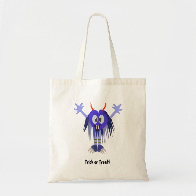 Tote Bag Bleu mignon monstre Trick ou Treat (Devant)