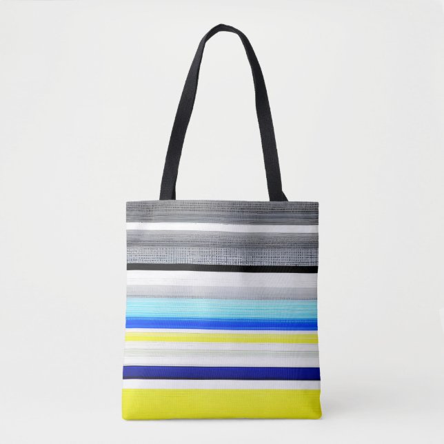 Tote Bag Bleu Noir Bleu Jaune Abstrait rayures (Devant)