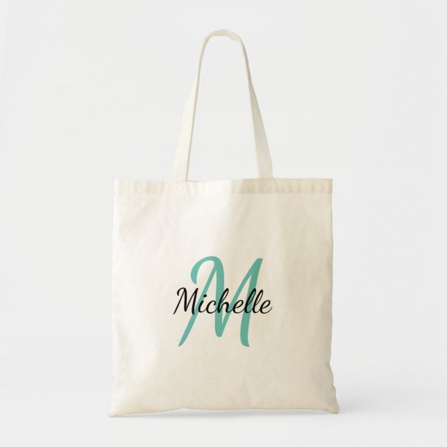 Tote Bag Bleu & Noir Simple Monogramme Classique tendance (Devant)