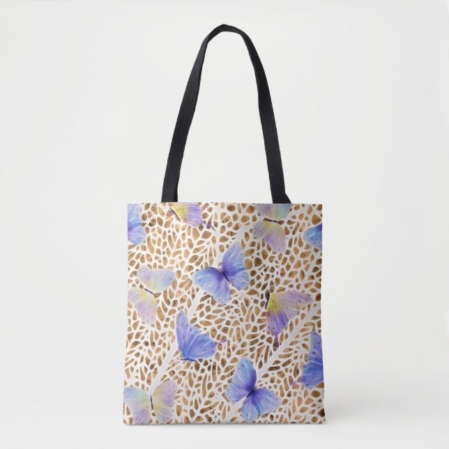 Tote Bag Bleu papillon moderne Ethereal Poster de animal or (Devant)