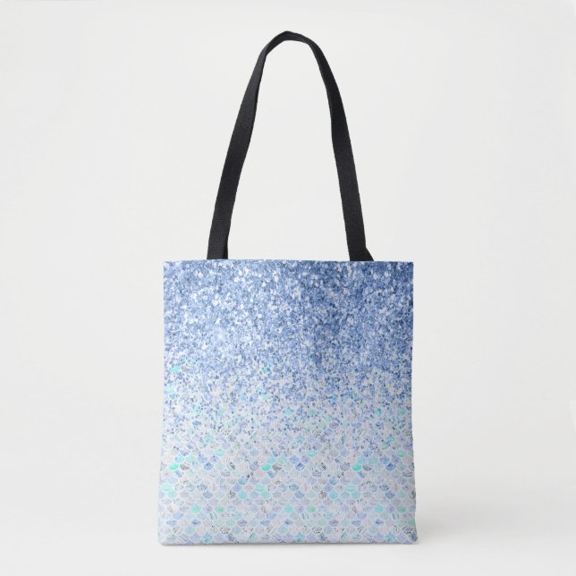 Tote Bag *~* Bleu Pastel Carrelage en marbre Parties scinti (Devant)