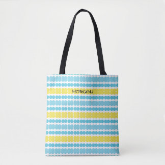Tote Bag Bleu Pastel personnalisé et rayures jaunes
