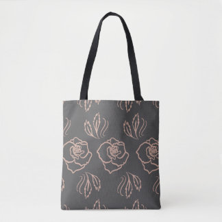 Tote Bag Bleu Rose Line Art / Élégant Floral